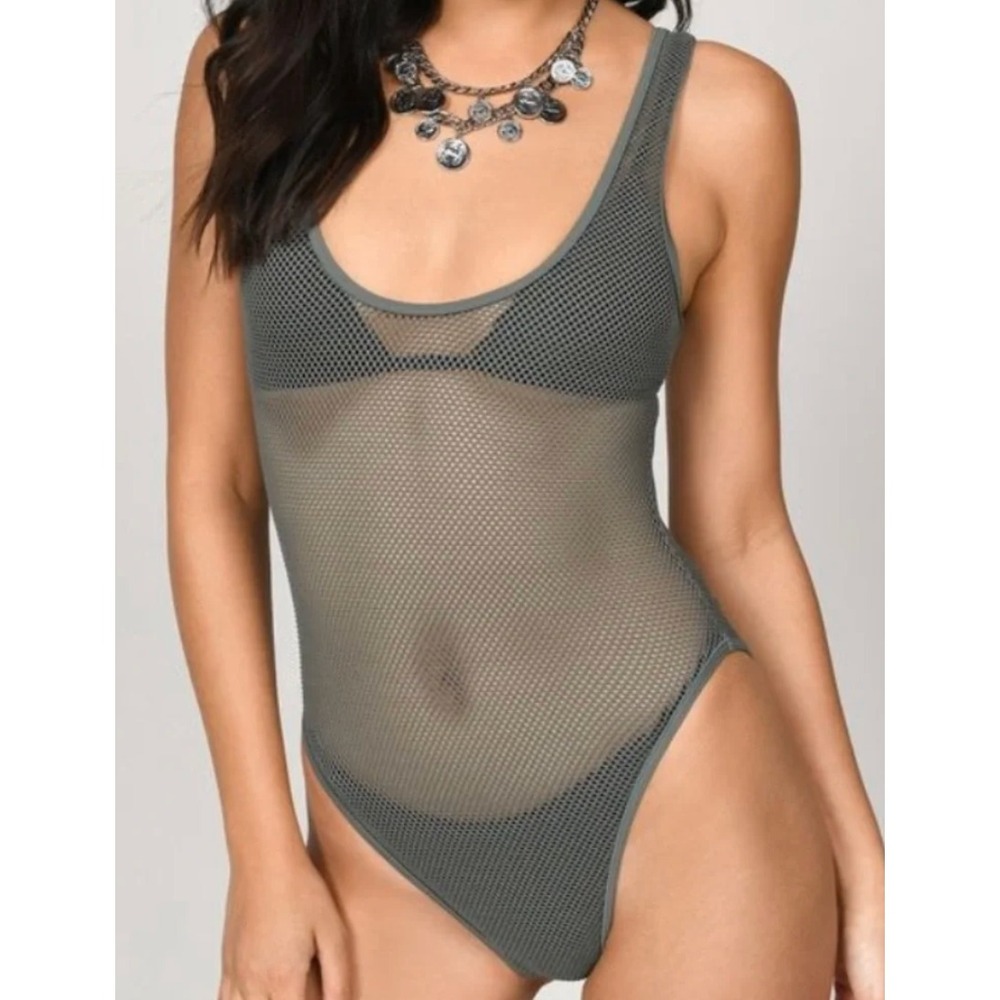 Tobi Women LET'S CONNECT DARK OLIVE 1 PIECE SWIMSUIT Small Beach Vacay Festival